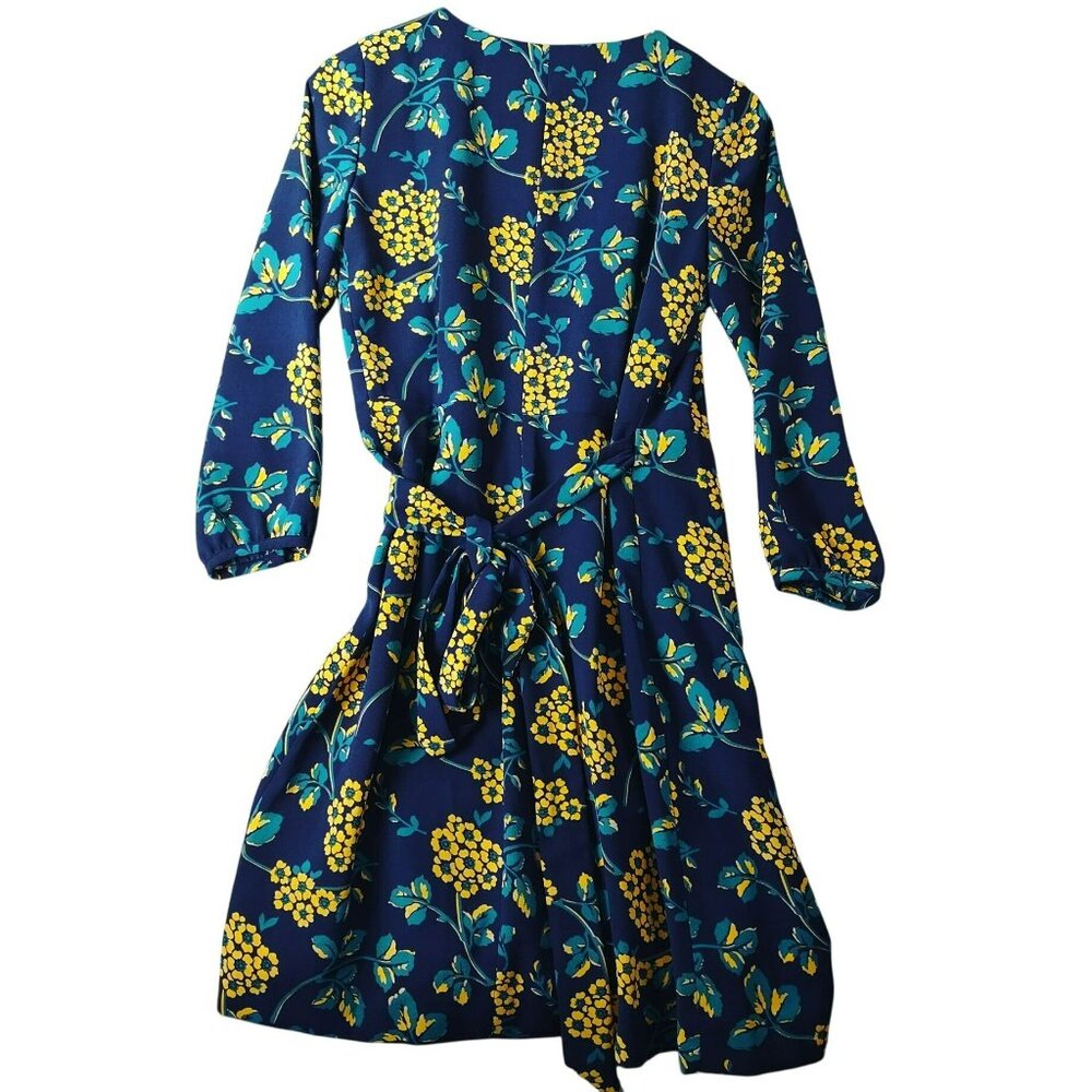 J Crew Womens 0‎ Navy Floral Wrap Dress Long Sleeve VNeck Belted Romantic Spring - Picture 5 of 11